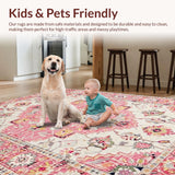 Ultra Soft Area Rug, Non Slip, Stain Resistant, Washable Area Rugs for Living Room, Bedroom, Elegant Blush Garden Pattern(Pink)
