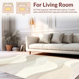 Abstract Wave Motif with Subtle Linework and Minimalist Accents Rug Design(Beige)