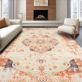 Ultra Soft Area Rug, Non Slip, Stain Resistant, Washable Area Rugs for Living Room, Bedroom, Beige Brown Vintage Medallion Distressed Retro Floor(Beige)