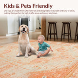 Ultra Soft Area Rug, Non Slip, Stain Resistant, Washable Area Rugs for Living Room, Bedroom, Sophisticated Distressed Floral Theme(Orange)