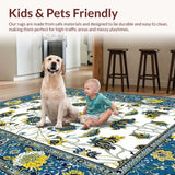 Ultra Soft Area Rug, Non Slip, Stain Resistant, Washable Area Rugs for Living Room, Bedroom, Rustic Floral Patterned Elegance(White)