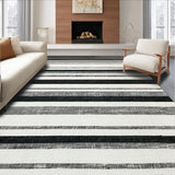 Ultra Soft Area Rug, Non Slip, Stain Resistant, Washable Area Rugs for Living Room, Bedroom, Cotton Braided Rug Black White Stripes Reversible Laundry Mat Porch(Black)