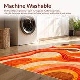 Ultra Soft Area Rug, Non Slip, Stain Resistant, Washable Area Rugs for Living Room, Bedroom, Retro Abstract Wavy Composition(Orange)