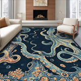 Ultra Soft Area Rug, Non Slip, Stain Resistant, Washable Area Rugs for Living Room, Bedroom, Nautical Octopus Tentacle with 3D Oceanic Illusion and Marine Life(Blue)