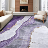 Ultra Soft Area Rug, Non Slip, Stain Resistant, Washable Area Rugs for Living Room, Bedroom, Contemporary Stone Rug Purple Veins on Grey Marble Inspired(Purple)