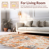 Ultra Soft Area Rug, Non Slip, Stain Resistant, Washable Area Rugs for Living Room, Bedroom, Cozy Pastel Ogee Arrangement(Orange)