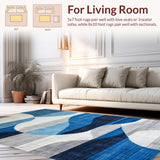 Ultra Soft Area Rug, Non Slip, Stain Resistant, Washable Area Rugs for Living Room, Bedroom, Geometric Blue Tones with Elegant Flair(Blue)