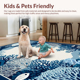 Ultra Soft Area Rug, Non Slip, Stain Resistant, Washable Area Rugs for Living Room, Bedroom, Elegant Coastal Compass Design(Blue)
