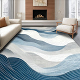 Ultra Soft Area Rug, Non Slip, Stain Resistant, Washable Area Rugs for Living Room, Bedroom, Sleek Abstract Wave Motif(Blue)