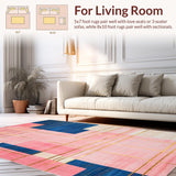 Ultra Soft Area Rug, Non Slip, Stain Resistant, Washable Area Rugs for Living Room, Bedroom, Vivid Abstract Geometric Fusion(Pink)