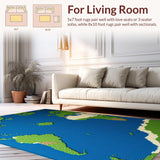 Ultra Soft Area Rug, Non Slip, Stain Resistant, Washable Area Rugs for Living Room, Bedroom, Vibrant Satellite World Map Design(Blue)