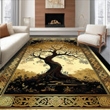 Ultra Soft Area Rug, Non Slip, Stain Resistant, Washable Area Rugs for Living Room, Bedroom, Elegant Low Pile Botanical Touch(Gold)