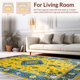 Ultra Soft Area Rug, Non Slip, Stain Resistant, Washable Area Rugs for Living Room, Bedroom, Artistic Rustic Medallion Style(Yellow)