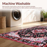 Ultra Soft Area Rug, Non Slip, Stain Resistant, Washable Area Rugs for Living Room, Bedroom, Rustic Low Pile Geometric Motif(Black)