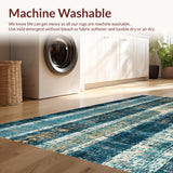 Ultra Soft Area Rug, Non Slip, Stain Resistant, Washable Area Rugs for Living Room, Bedroom, Boho Surfboard Vibes Rug with Hand Drawn Patterns in Indigo and Sunset Gold(Blue)