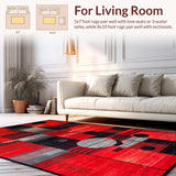 Ultra Soft Area Rug, Non Slip, Stain Resistant, Washable Area Rugs for Living Room, Bedroom, Sophisticated Geometric Frequency Lines(Red)