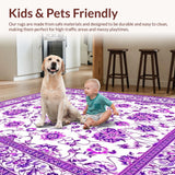 Ultra Soft Area Rug, Non Slip, Stain Resistant, Washable Area Rugs for Living Room, Bedroom, Rustic Purple Petal Motif(Purple)