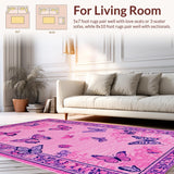 Ultra Soft Area Rug, Non Slip, Stain Resistant, Washable Area Rugs for Living Room, Bedroom, Whimsical Pink Butterfly Delight(Pink)
