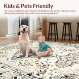 Ultra Soft Area Rug, Non Slip, Stain Resistant, Washable Area Rugs for Living Room, Bedroom, Chic Neutral Ethnic Patterned Mat(White)