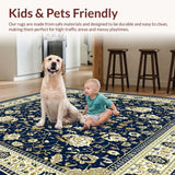 Ultra Soft Area Rug, Non Slip, Stain Resistant, Washable Area Rugs for Living Room, Bedroom, Chateau Collection Hoover Area Rug Vintage Inspired Blue Beige Carpet(Blue)