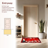 Ultra Soft Area Rug, Non Slip, Stain Resistant, Washable Area Rugs for Living Room, Bedroom, Elegant Asian Floral Motif(Red)