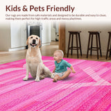 Ultra Soft Area Rug, Non Slip, Stain Resistant, Washable Area Rugs for Living Room, Bedroom, Vibrant Soft Curved Patterns(Pink)