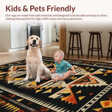 Ultra Soft Area Rug, Non Slip, Stain Resistant, Washable Area Rugs for Living Room, Bedroom, Boho Luxe Aztec Geometry(Black)