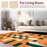 Ultra Soft Area Rug, Non Slip, Stain Resistant, Washable Area Rugs for Living Room, Bedroom, Chic Whimsical Tiled Artistry(Orange)