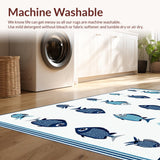 Ultra Soft Area Rug, Non Slip, Stain Resistant, Washable Area Rugs for Living Room, Bedroom, Coastal Whimsical Fish Motif(Blue)