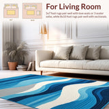 Ultra Soft Area Rug, Non Slip, Stain Resistant, Washable Area Rugs for Living Room, Bedroom, Serene Coastal Abstract Design(Blue)