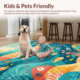 Ultra Soft Area Rug, Non Slip, Stain Resistant, Washable Area Rugs for Living Room, Bedroom, Interactive Ocean-Themed Rug for Learning with Numbers and Shapes(Blue)