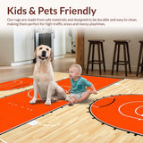 Ultra Soft Area Rug, Non Slip, Stain Resistant, Washable Area Rugs for Living Room, Bedroom, Dynamic Basketball Motif Round Mat(Orange)