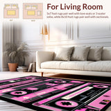 Ultra Soft Area Rug, Non Slip, Stain Resistant, Washable Area Rugs for Living Room, Bedroom, Funky Multi-Color Audio Vibe(Pink)