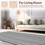 Ultra Soft Area Rug, Non Slip, Stain Resistant, Washable Area Rugs for Living Room, Bedroom, Minimalist Two Tone Rug with Crisp Parallel Stripes and Subtle Texture(Black)
