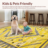 Ultra Soft Area Rug, Non Slip, Stain Resistant, Washable Area Rugs for Living Room, Bedroom, Tribal Yellow Diamond Motif(Yellow)