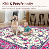 Ultra Soft Area Rug, Non Slip, Stain Resistant, Washable Area Rugs for Living Room, Bedroom, Vibrant Artful Floral Composition(White)