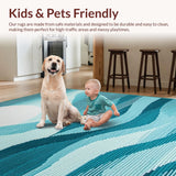 Ultra Soft Area Rug, Non Slip, Stain Resistant, Washable Area Rugs for Living Room, Bedroom, Sleek Minimalist Grey Linear Forms(Blue)