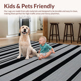 Ultra Soft Area Rug, Non Slip, Stain Resistant, Washable Area Rugs for Living Room, Bedroom, Sleek Minimalist Striped Motif(Black)