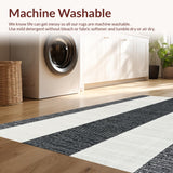 Ultra Soft Area Rug, Non Slip, Stain Resistant, Washable Area Rugs for Living Room, Bedroom, Handcrafted Bistro Stripe Woven Mat with Modern Minimalist Design(Black)