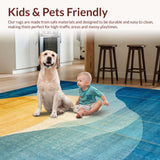 Ultra Soft Area Rug, Non Slip, Stain Resistant, Washable Area Rugs for Living Room, Bedroom, Abstract Horizon Rug with Blue Gold Ombre, Modern Geometric Linework(Blue)