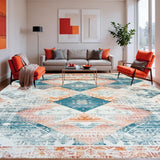 Ultra Soft Area Rug, Non Slip, Stain Resistant, Washable Area Rugs for Living Room, Bedroom, Coastal Distressed Diam(Orange)