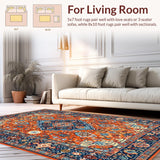 Ultra Soft Area Rug, Non Slip, Stain Resistant, Washable Area Rugs for Living Room, Bedroom, Bright Medallion Patterned Vibe(Orange)