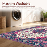 Ultra Soft Area Rug, Non Slip, Stain Resistant, Washable Area Rugs for Living Room, Bedroom, Elegant Cream and Blue Trellis Design(White)