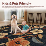 Ultra Soft Area Rug, Non Slip, Stain Resistant, Washable Area Rugs for Living Room, Bedroom, Trendy Rustic Floral Symmetry(Black)