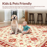 Ultra Soft Area Rug, Non Slip, Stain Resistant, Washable Area Rugs for Living Room, Bedroom, Classic Heirloom Featuring Intricate Rosettes(Red)