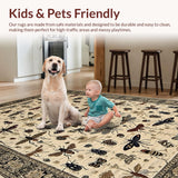 Ultra Soft Area Rug, Non Slip, Stain Resistant, Washable Area Rugs for Living Room, Bedroom, Classic Earth Tones with Insects(Beige)