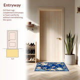 Ultra Soft Area Rug, Non Slip, Stain Resistant, Washable Area Rugs for Living Room, Bedroom, Delicate Floral Pattern Charm(Blue)