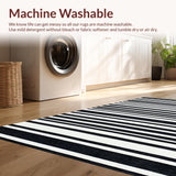 Ultra Soft Area Rug, Non Slip, Stain Resistant, Washable Area Rugs for Living Room, Bedroom, Absorbent Black and White Stripe Rug for Patios(Black)