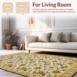 Ultra Soft Area Rug, Non Slip, Stain Resistant, Washable Area Rugs for Living Room, Bedroom, Transitional Earthy Floral Motif(White)