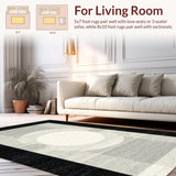Ultra Soft Area Rug, Non Slip, Stain Resistant, Washable Area Rugs for Living Room, Bedroom, Outdoor Entry Stripe Rug Chic Layered Porch Accent Welcome Mat Design(Black)